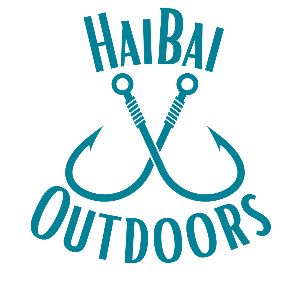 Logo of HaiBai Outdoors with crossed fishing hooks on a white background